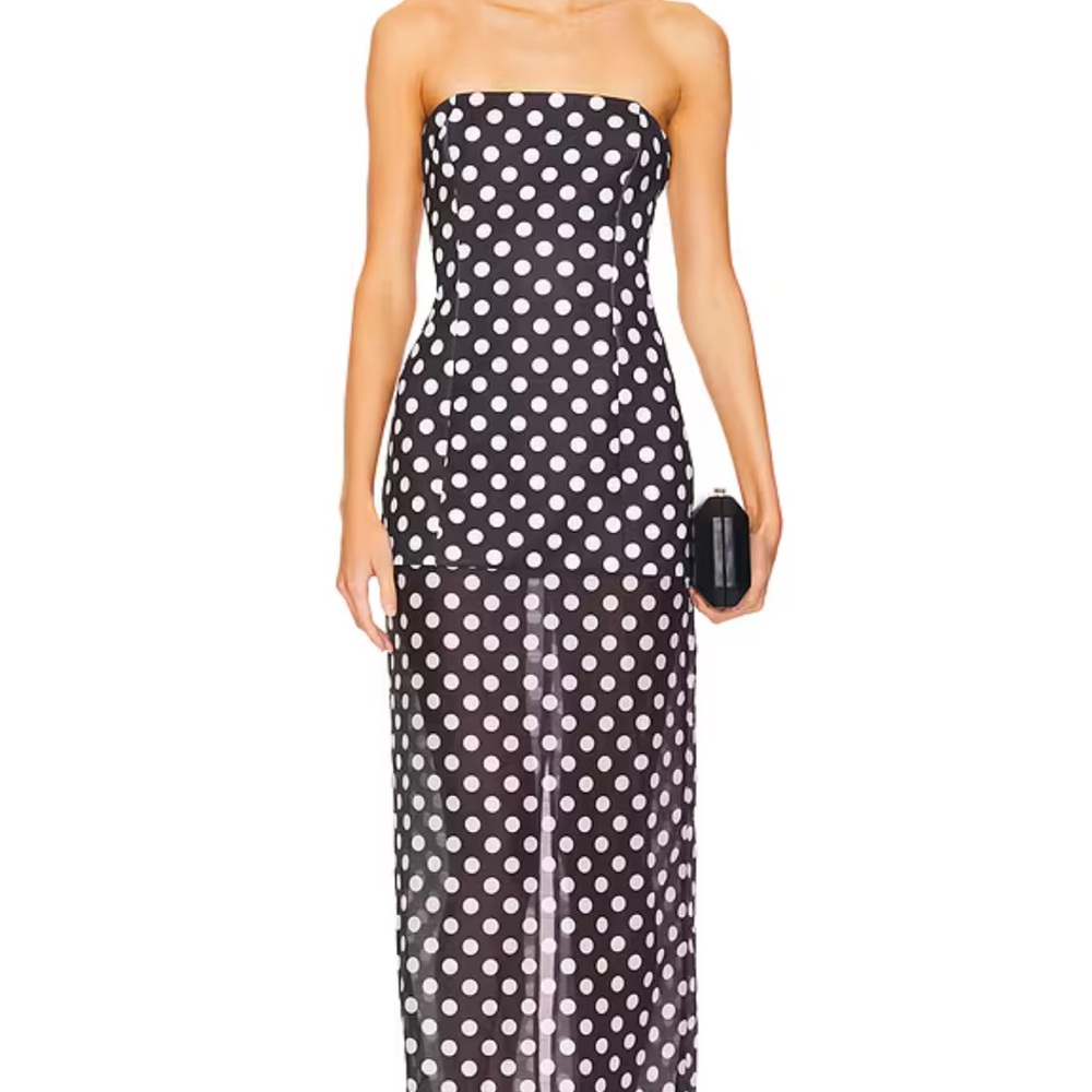 Strapless Chloe Dress in Black & White Polka Dot
